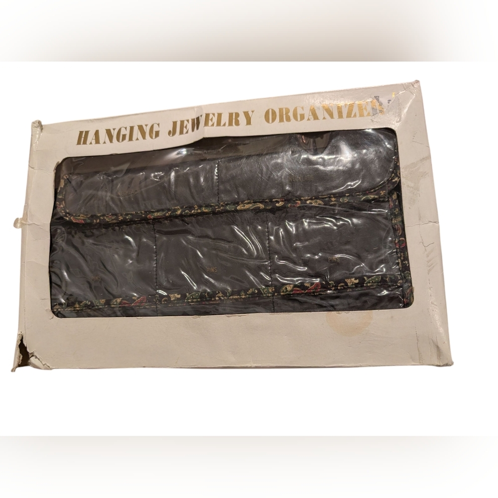 Vintage Black &‎ Floral Print Plastic Hanging Jewelry Organizer